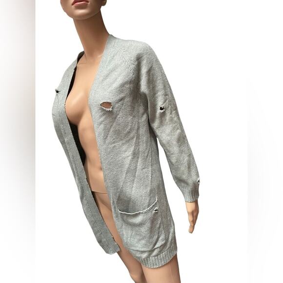 Zara Sweater Cardigan Girls 13-14 Outdoor Distressed Knitted Open Front Gray - Picture 3 of 12